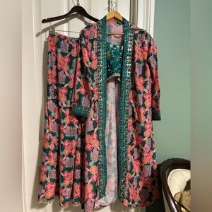 Floral Embroidered Women's Jacket with Lehenga skirt and Blouse. Extra large